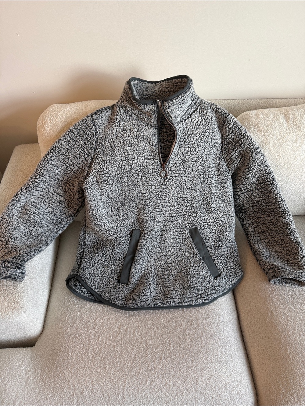 Adrienne Vittadini Gray Sherpa Zip-Up Pullover Jacket